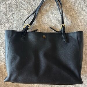 Tory Burch Black Structured Leather Tote